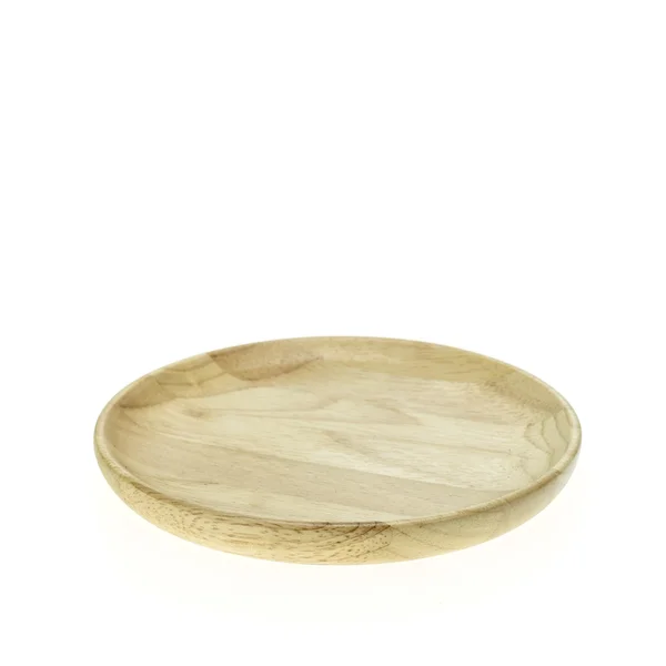 Порожня плоска дерев'яна тарілка ізольована на білому тлі — стокове фото