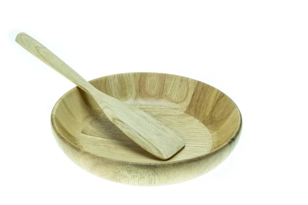 Puste drewniane miski i łyżka do zupy na białym tle — Zdjęcie stockowe