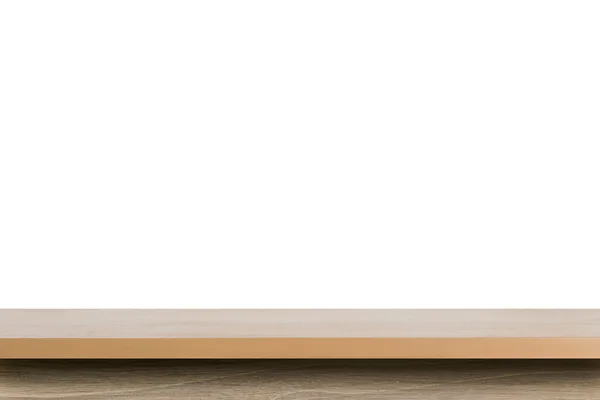 Lege boven aan houten tafel of teller geïsoleerd op een witte pagina — Stockfoto