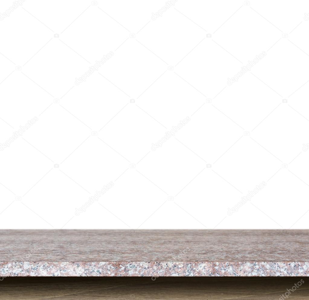 Empty top of natural stone table isolated on white background