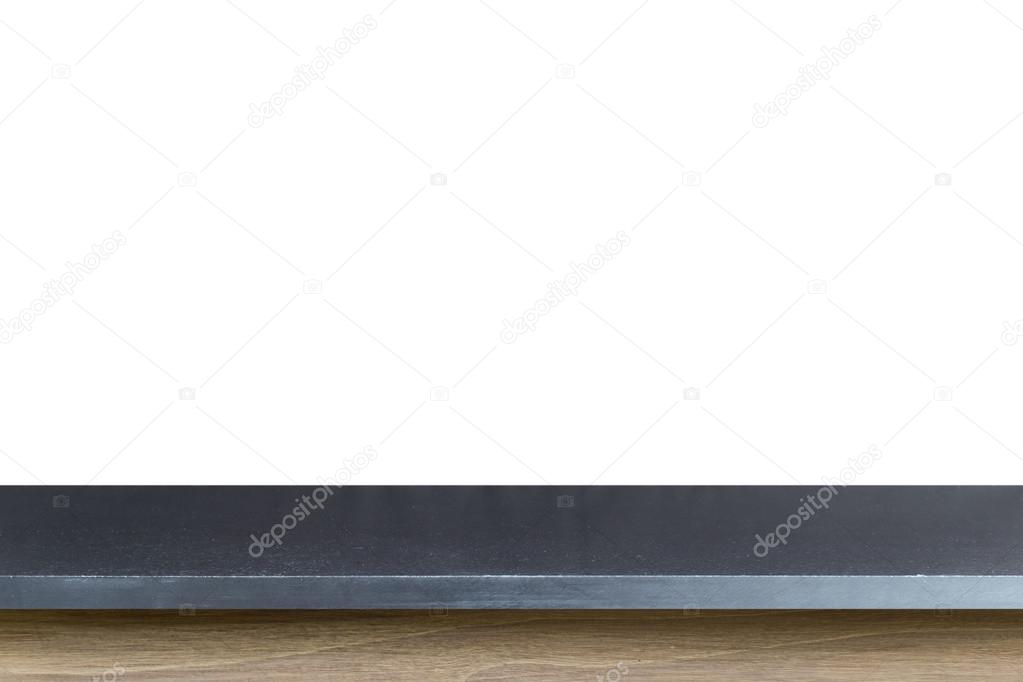 Empty top of black granite stone table isolated on white backgro