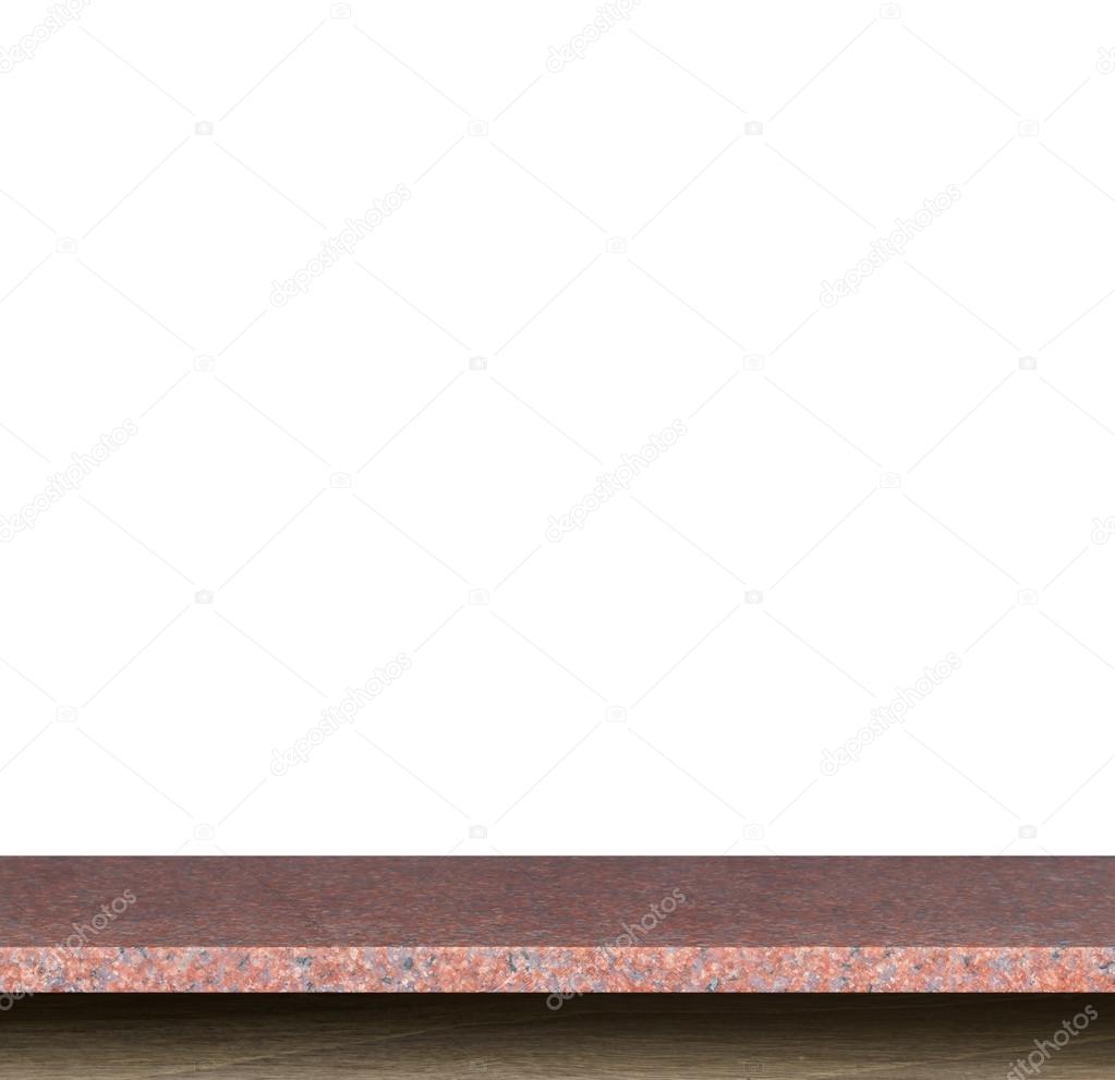 Empty top of natural stone table isolated on white background