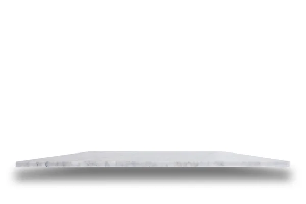 Пустой верх белого мабельного каменного стола изолирован на белой спинке — стоковое фото