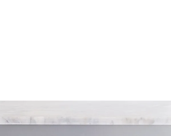 Bagian atas kosong dari tabel batu mable putih terisolasi pada backgroun putih — Stok Foto