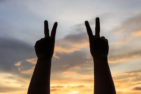 Silhouette of people hands on sky background — Stock Photo, Image