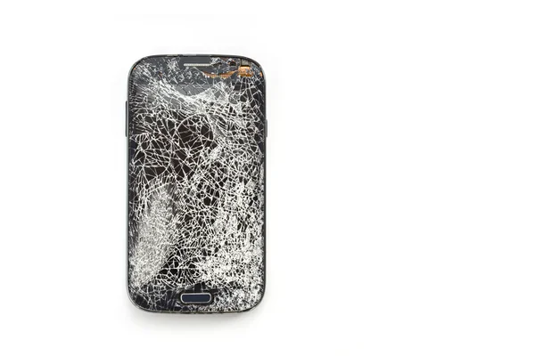 Vue de dessus cassé de téléphone intelligent isolé sur blanc — Photo