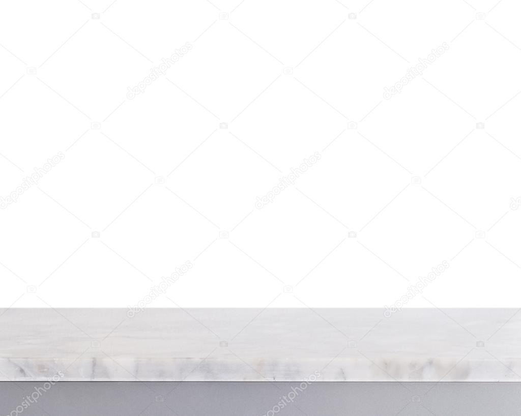 Empty top of white mable stone table isolated on white backgroun