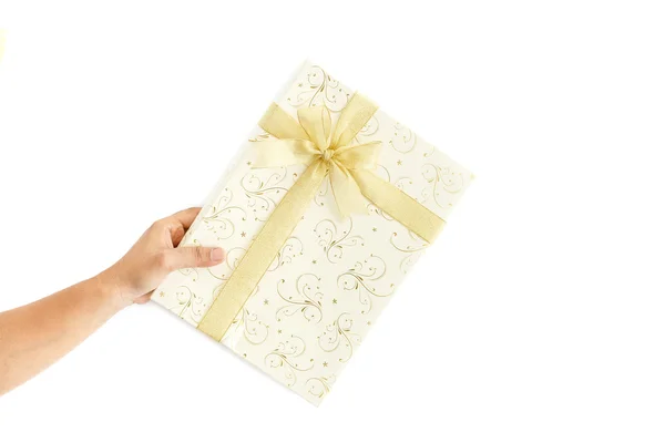 Hand holding gift box  isolated on white — Stock Photo, Image