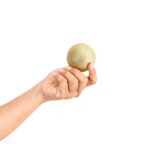 Hand holding Christmas ball isolated on white background — Stock Photo, Image