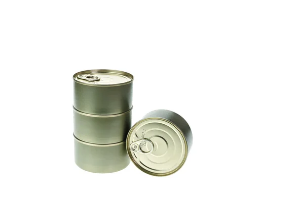 Stack of food tin can isolated on white — Stock Photo, Image