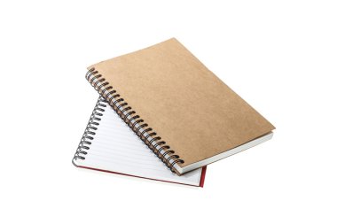 Yeni kahverengi defter üzerinde beyaz izole 
