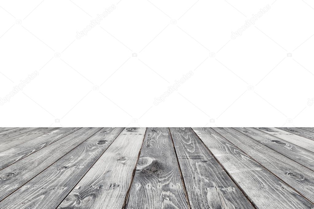 Empty top of wooden table or counter isolated on white backgroun