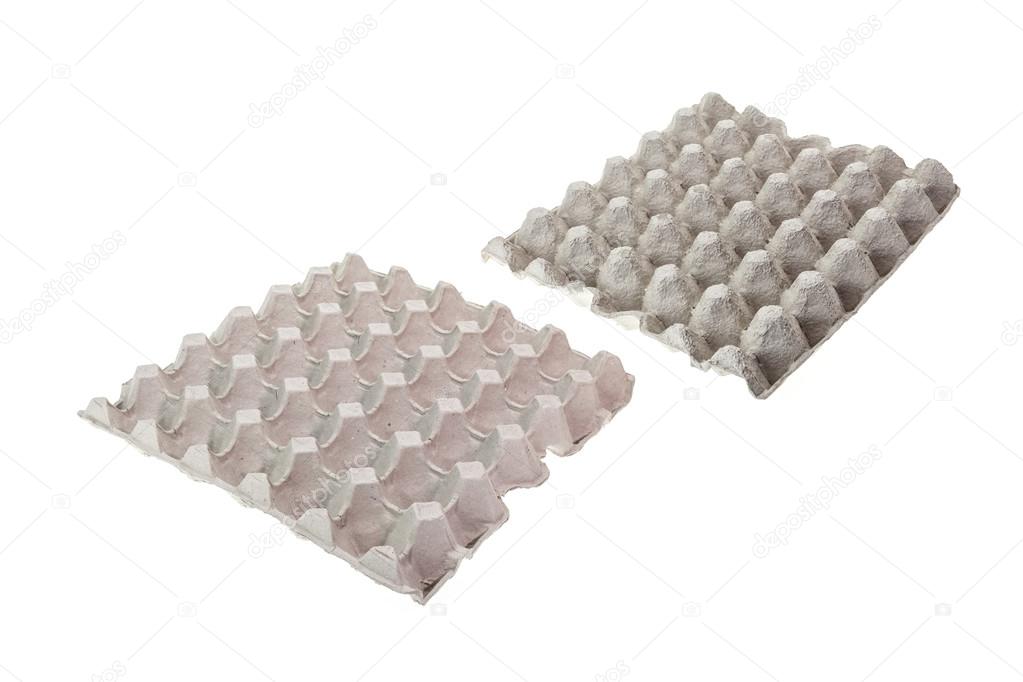 Grey paper tray for egg isolated on white 