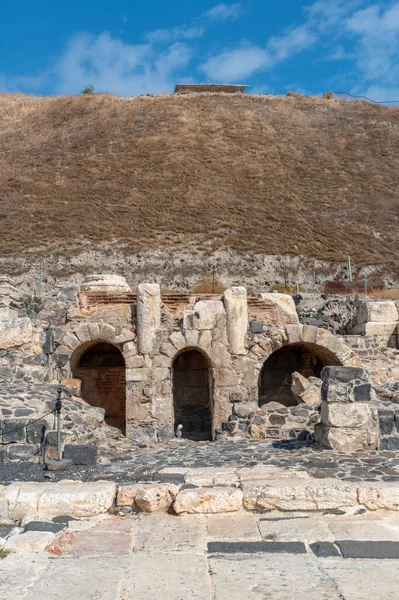 Three arches and the hill at Beit She\'an National Park in Israel