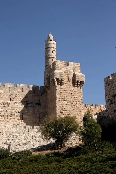 Torre Cidadela Longo Muro Cidade Velha Jerusalém Israel — Fotografia de Stock