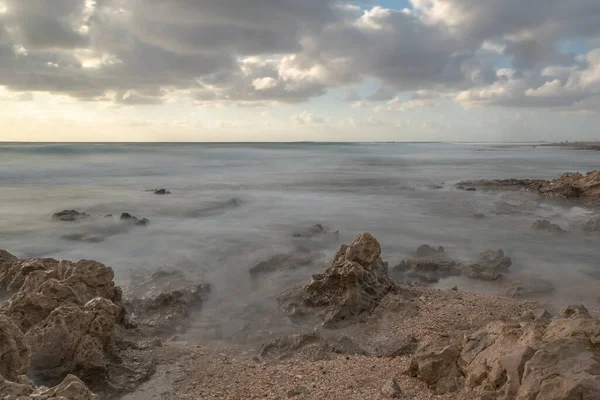 Cor Imagem Exposição Longa Belo Pôr Sol Mar Mediterrâneo Costa — Fotografia de Stock