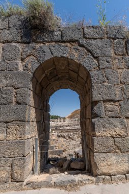 View through arched entrance to the amphitheater at Bet She'an in Israel.