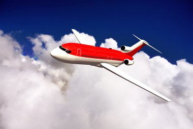Kırmızı ve beyaz yolcu uçağı