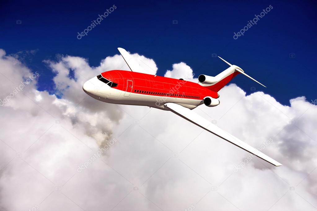 Passenger plane in red and white