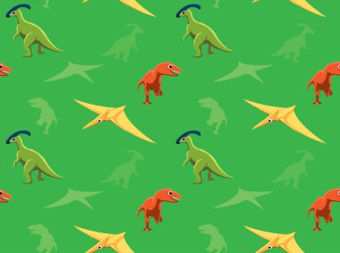 Dinozorlar Duvar Kağıdı Vektörü İllüstrasyon 10 Karikatür Kusursuz Desen