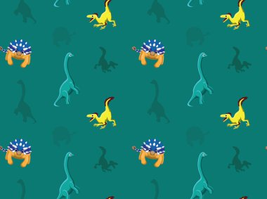 Dinozorlar Duvar Kağıdı Vektörü İllüstrasyon 12 Karikatür Kusursuz Desen