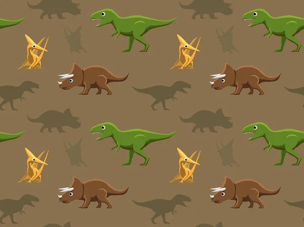 Dinosaurussen Behang Vector Illustratie Cartoon Naadloos Patroon — Stockvector