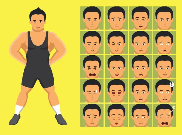 Manga Style Sport Wrestler Cartoon Character Emotions — Stock Vector