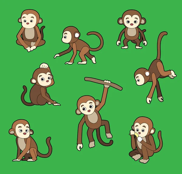 Macaco Poses Curso Cartoon Vector Ilustração —  Vetores de Stock