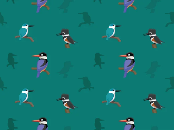 Ptak Kingfisher Tapety Kreskówka Bezszwowy Wzór — Wektor stockowy