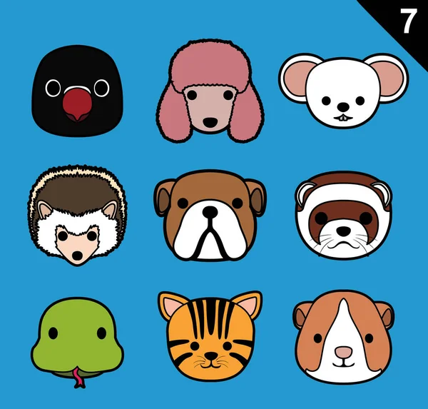 Мультфильм Плоские Лица Pet Animal Faces — стоковый вектор