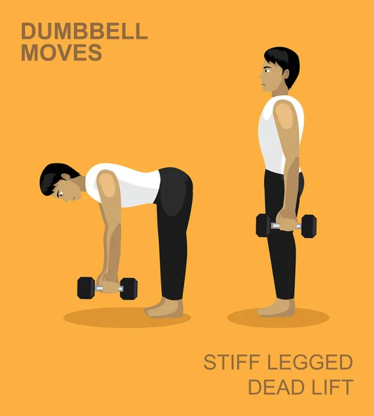 Stiff Legged Dead Lift Dumbbell Moves Manga Gym Set Illustration — 스톡 벡터