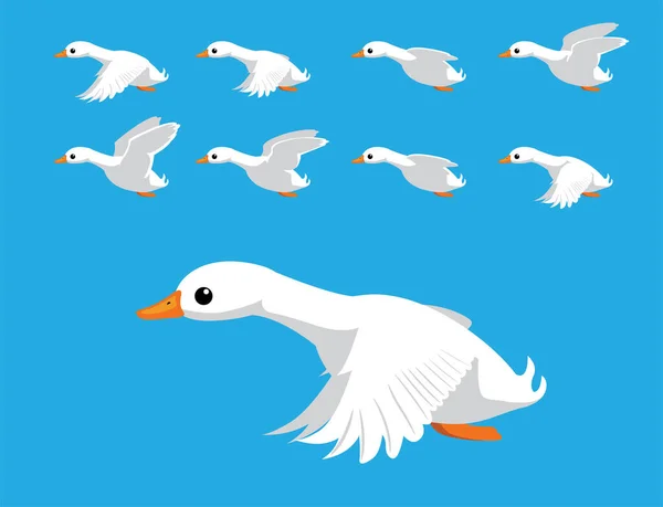 Pekin White Duck Flying Animation Séquence Cartoon Vector — Image vectorielle