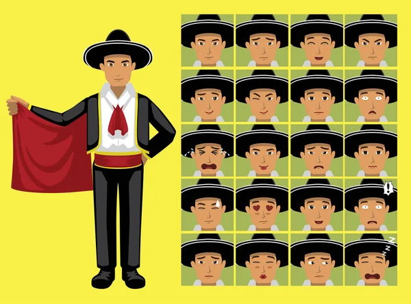 Стиль Манги Spanish Man Cartoon Character Emotions — стоковий вектор