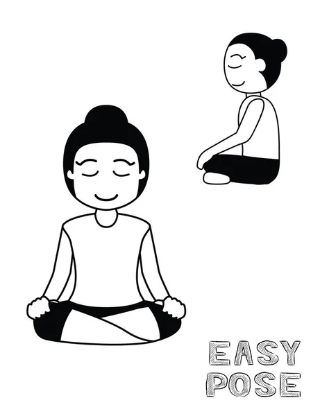 Yoga Fácil Pose Cartoon Vector Ilustración Monocromo — Vector de stock