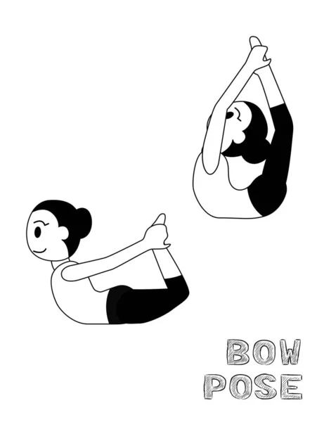 Yoga Bow Pose Cartoon Vector Illustration Monochrome — 스톡 벡터