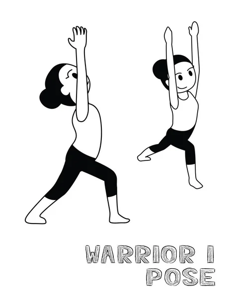 Yoga Warrior Pose Tecknad Vektor Illustration Enfärgad — Stock vektor