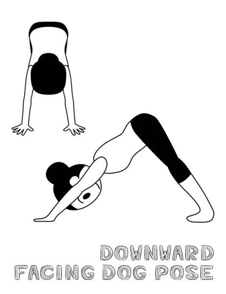 Yoga Downward Facing Dog Pose Cartoon Vector Illustration Monochrome — Stock Vector