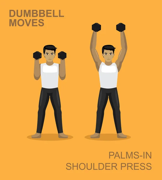 Palms Shoulder Press Dumbbell Moves Manga Gym Set Illustration — 스톡 벡터