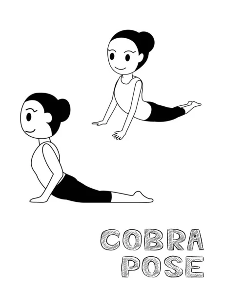 Illustrazione Vettoriale Del Fumetto Della Posa Yoga Cobra Monocromatica — Vettoriale Stock