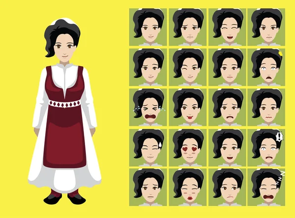 Manga Style Makedonia Woman Cartoon Character Emotions - Stok Vektor