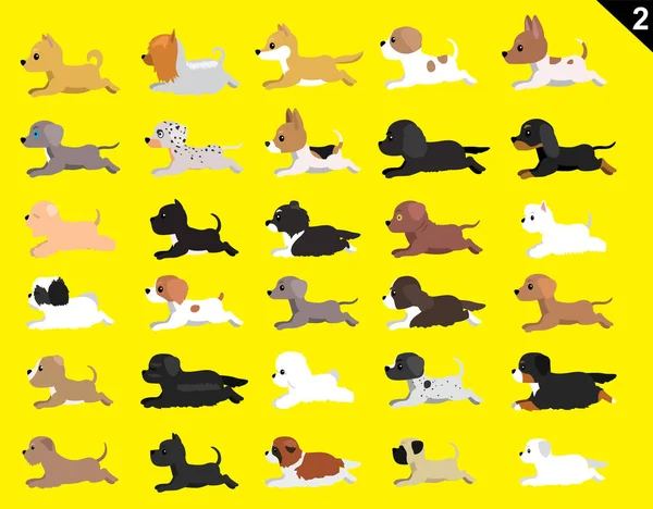 Animación Animal Secuencia Perro Varias Razas Set Vector Dibujos Animados — Vector de stock