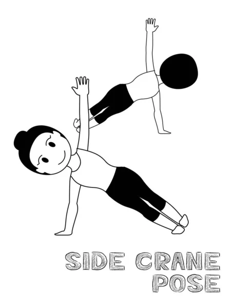 Yoga Side Plank Pose Cartoon Vector Illustration Monochrome — 스톡 벡터