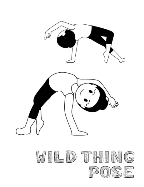 Yoga Wild Thing Pose Cartoon Vector Illustration Monochrome — Stock Vector