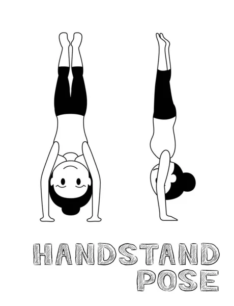 Yoga Handstand Pose Cartoon Vector Illustration Monochrome — 스톡 벡터
