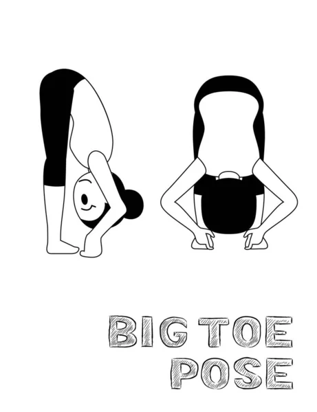 Yoga Big Toe Pose Cartoon Vector Illustration Monochrome — 스톡 벡터