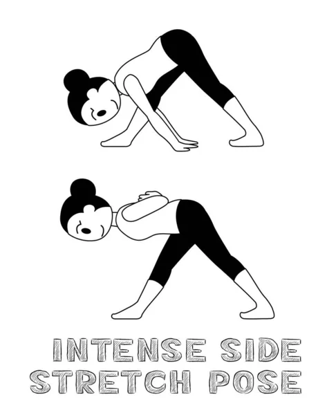 Yoga Intense Side Stretch Pose Cartoon Vector Illustration Monochrome — 스톡 벡터