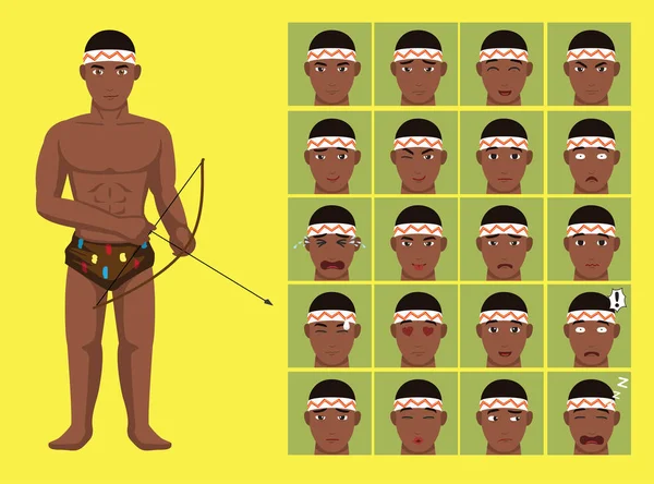 Manga Style Tribe San Bushmen Cartoon Character Emotions — Stockový vektor