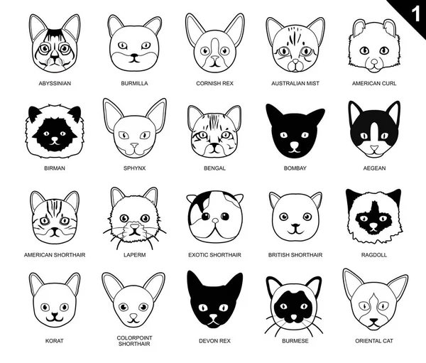 猫顔アイコン漫画黒と白 — ストックベクタ