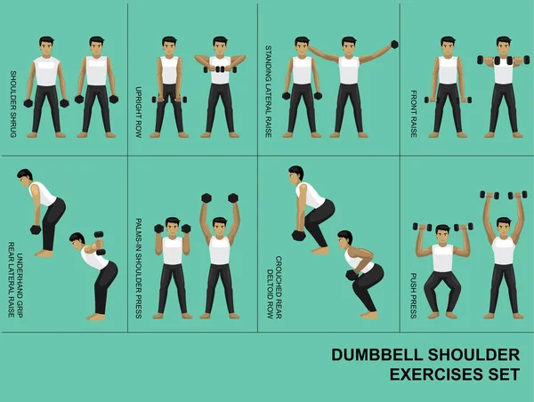 Dumbbell Shoulder Exercise Moves Manga Gym Set Illustration — 스톡 벡터