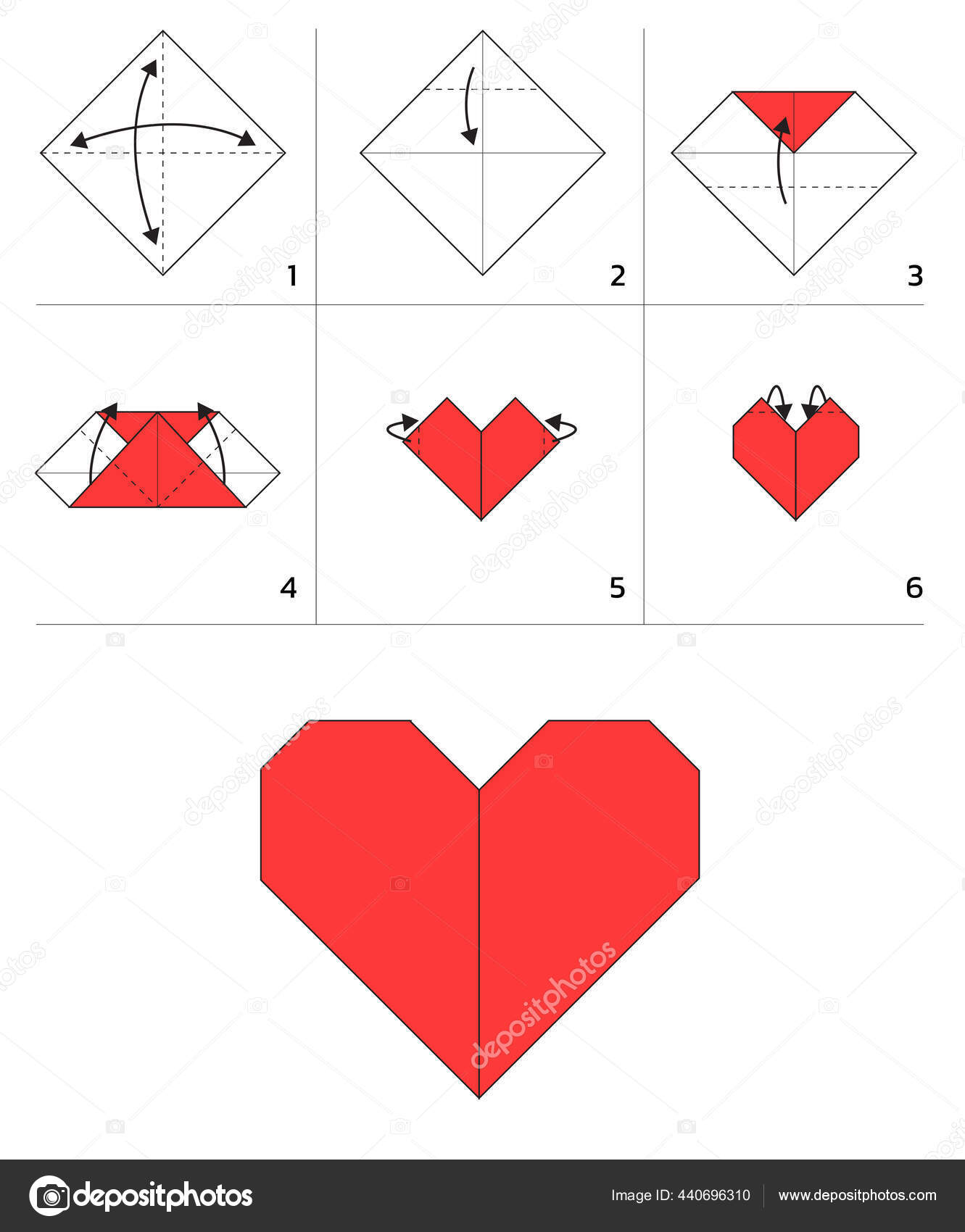 Valentine Heart Paper Folding Tutorial Sequence Vector Illustration 스톡 ...